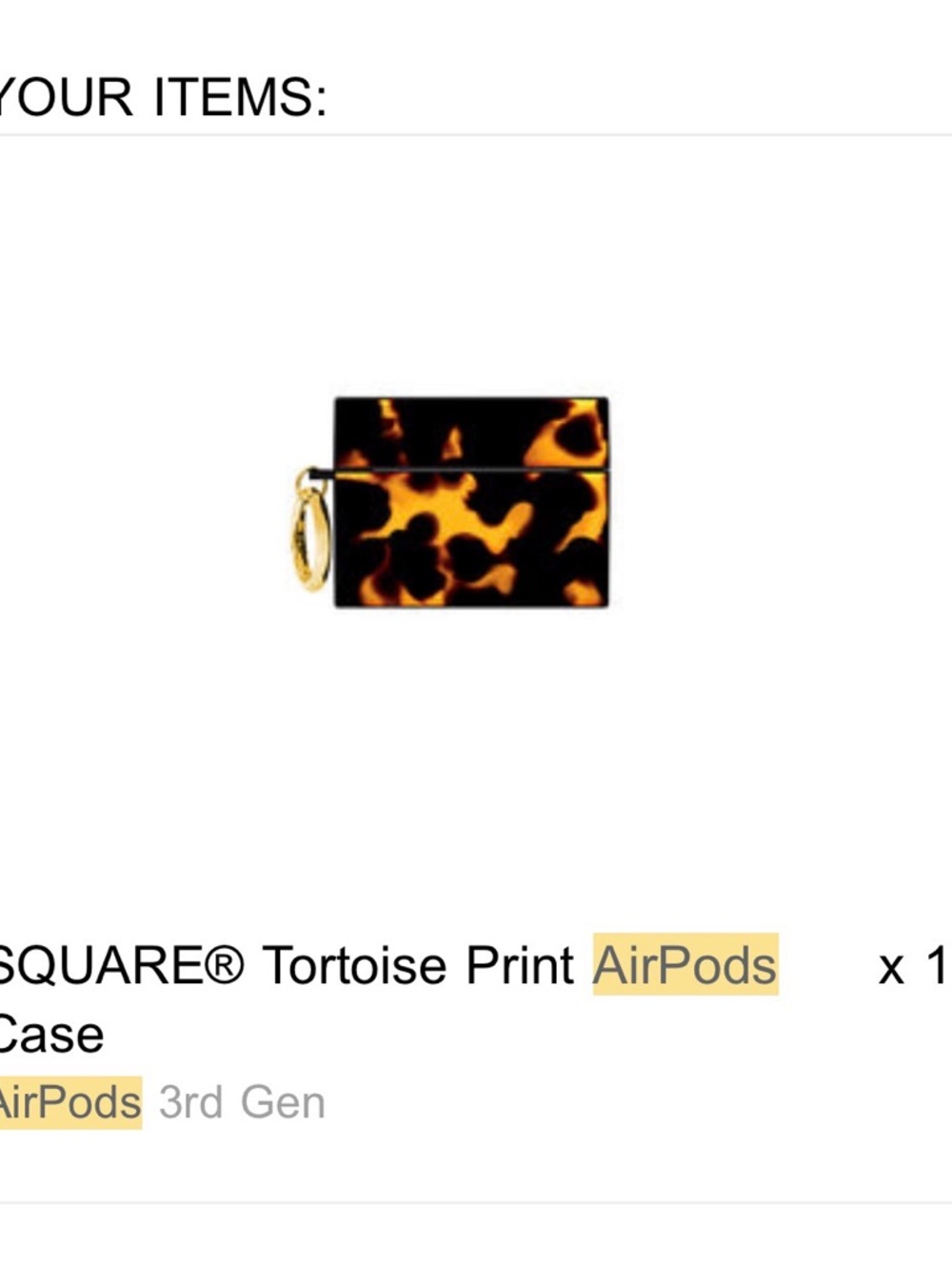 Flaunt Tortoise Print AirPods Case with Gold Keyring